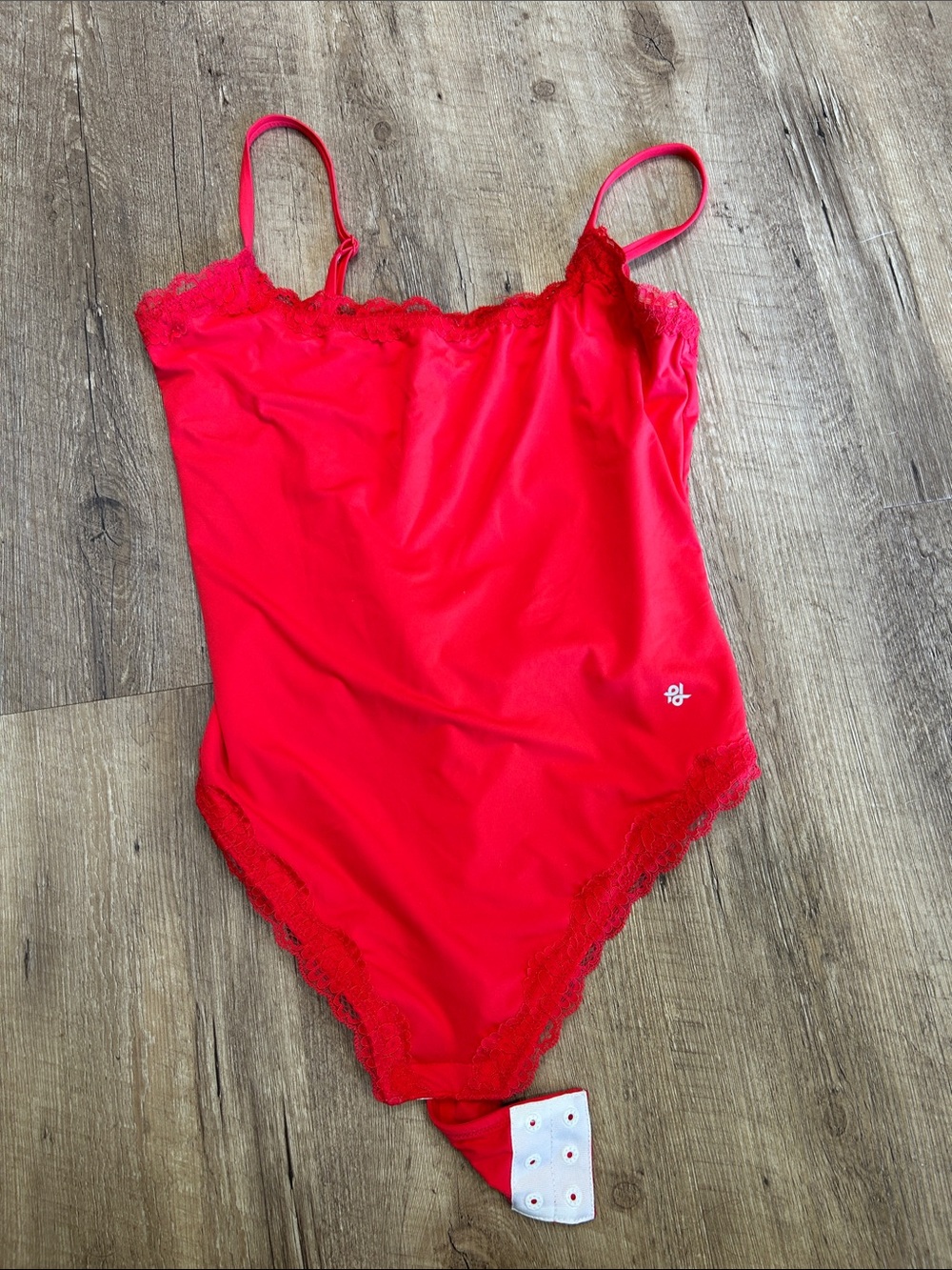 Red Lace-Trim Bodysuit
